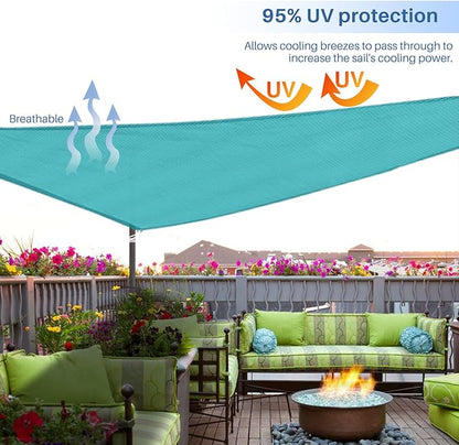 E&K Sunrise 18' x 18' x 18' Sun Shade Sail Triangle Canopy Shade Cover UV Block for Patio Backyard Garden Outdoor (Turquoise)