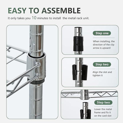 BestOffice | 5-Tier Wire Storage Shelves with Wheels | 14x30x60 | Chrome | Adjustable Racks | Heavy-Duty Metal Shelf, Holds Upto 220 lbs | No-Tool Assembly | Ideal for Home & Garage Shelving