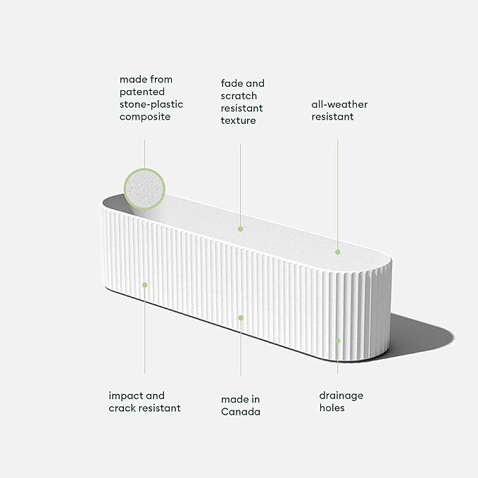 Veradek Demi Series Window Box Planter - Long Planter Box for Windowsill/Balcony | Durable Plastic-Stone Composite Material | Modern Décor for Flowers/Herbs