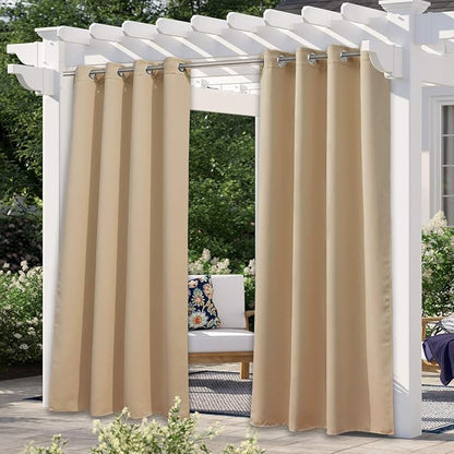 NICETOWN Indoor & Outdoor Curtain for Patio Waterproof 108" Long, Triple Weave Sunlight Blocking Thermal Insulated Privacy Room Darkening for Bedroom & Outdoor, Biscotti Beige, 1 Panel, 52" Wide