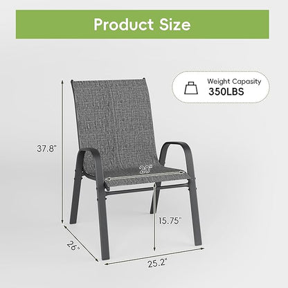 Patio Chairs Set of 2, Outdoor Dining Chairs Stackable for All Weather, Breathable Metal Modern Outside Furniture Chair for Pool Side, Garden, Backyard Deck, Dark Grey