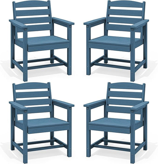 SERWALL Outdoor Dining Chairs Set of 4, All-Weather HDPE Patio Chair with 19.7" Widened Seat, for Backyard, Garden, Blue