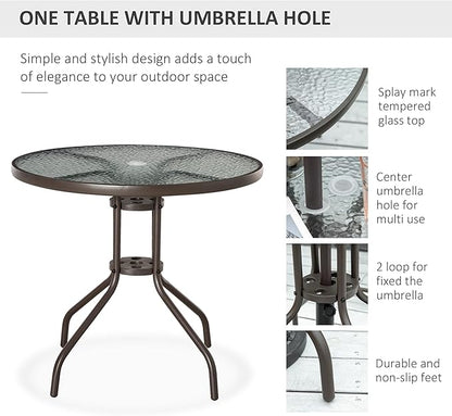 Outsunny 6 Piece Patio Dining Set for 4 with Umbrella, Outdoor Table and Chairs with 4 Folding Dining Chairs & Round Glass Table for Garden, Backyard and Poolside, Gray