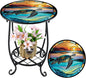 Outdoor Side Table Round Small Mosaic Patio Accent Indoor End Plant Coffee Tea Table for Yard Patio Porch Garden Living Room, Bedroom(Turtle Style,16 Inch)