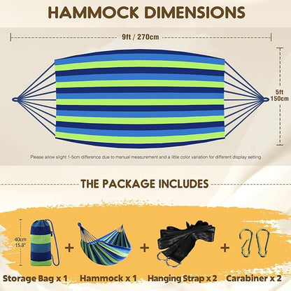 ANYOO Cotton Hammock Portable Camping Hammocks for Hanging Sturdy Garden Comfortable Fabric Hammock with Tree Straps Up to 660lbs with Travel Bag for Camping Outdoor/Indoor Patio Backyard