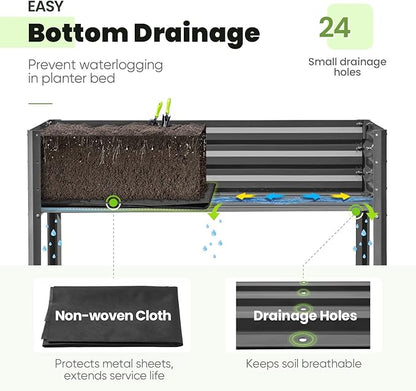 KING BIRD Large Raised Garden Bed with Cover & Netting Galvanized Elevated Planter Box with Legs 48×24×56 in for Backyard, Patio, Balcony, 400lb Capacity, Dark Grey
