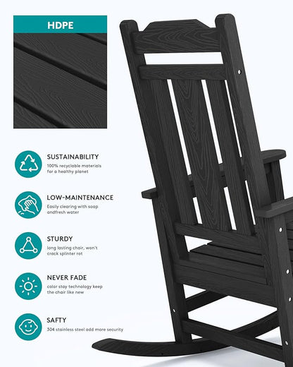SERWALL Outdoor Rocking Chair Set of 6, Patio Rocking Chair Sets, HDPE Rocking Chair for Adults, Black