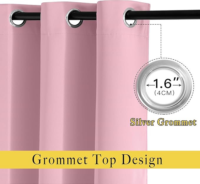 NICETOWN Blackout Curtain Drape 72 inch Long - Grommet Noise Reducing Thermal Insulated Modern Window Treatments for Bedroom Living Room (1 Panel, 52 x 72 Inch, Rouge Pink)