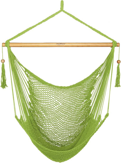 JoyView Hammock Chair with Spreader Bar Caribbean Hammock Swing Chair 300 LBS Weight Capacity XL Rope Hanging Chair for Outdoor Indoor Garden Yard - Light Green