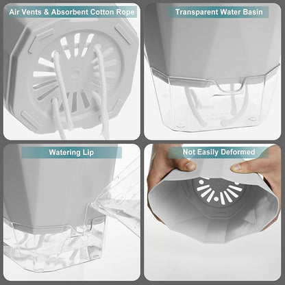 3 Pack Self Watering Planter Pots, 4.9 Inch African Violet Pots for Indoor Outdoor Windowsill Gardens, Plant Pot with Wick Rope and Reservoir
