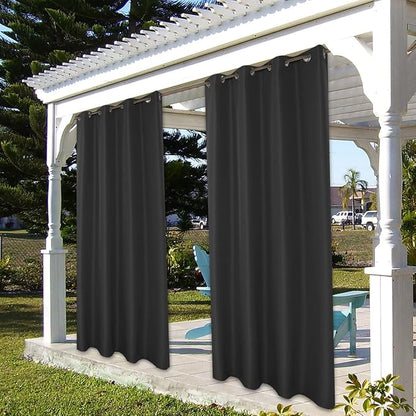 BONZER Waterproof Indoor/Outdoor Curtains for Patio Thick Privacy Grommet Curtains for Bedroom, Living Room, Porch, Pergola, Cabana, 1 Panel, 84W x 108L inch, Charcoal