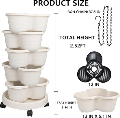Hourleey Strawberry Planter, 5 Tier Stackable Gaden Tower for Flowers, Vegetables, Grow Your Own Herb Garden Vertical Oasis of Vegetables and Succulents