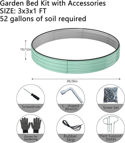 Galvanized Metal Planter Round Raised Garden Bed Kit for Gardening Outdoor，3x3x1ft 2PC Grow Garden Box Raised Flower Bed，Round Galvanized Planter Outdoor Large Metal Fire Pit Ring Green