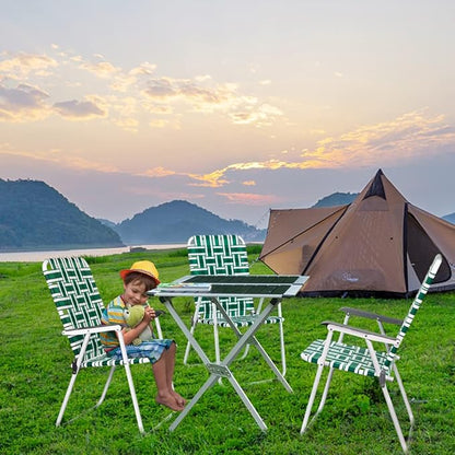VINGLI Patio Lawn Webbed Folding Chairs Set of 4, Outdoor Beach Chair Portable Dining Chair for ir for Outdoor Yard, Garden(Green, Classic)