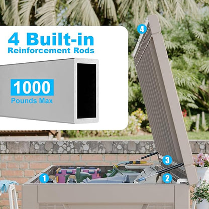 320 Gallon Waterproof Outdoor Storage Box,Large Resin Deck Box,Lockable Outside Storage Box Container for Patio Furniure,Garden,Tools (320 Gallon,Grey)