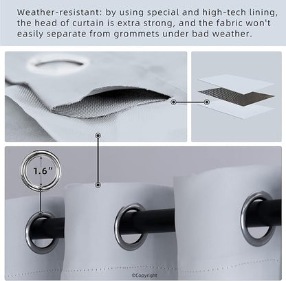 Water Proof Outside Curtains with Grommet Top for Porch, W105 x L120 Extra Wide Thermal Insulated Washable Light Block Outdoor Divider Drapes for Patio Gazebo Deck Pool Area Pergola Cabana