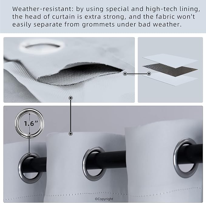 Water Proof Outside Curtains with Grommet Top for Porch, W84 x L84 Thermal Insulated Washable Light Block Outdoor Divider Drapes for Patio Gazebo Deck Pool Area Pergola Cabana (2 Panels)
