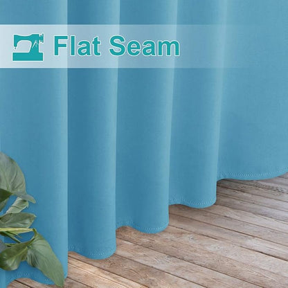 NICETOWN 2 Pieces Privacy Thick Outdoor Curtainss for Patio, Waterproof Window Treatment Detachable Sticky Tab Top Room Darkening Vertical Drapes for Bathroom/Pool, 52 by 84 Inch, Teal Blue