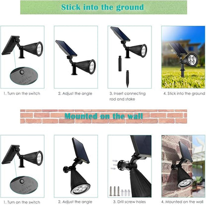 URPOWER Solar Lights Outdoor, Adjustable Spot Lights Outdoor, 2-in-1 Waterproof Landscape Spotlights Wall Light, Dusk-to-Dawn Solar Powered Light for Garden, Yard (2 Pack Warm)