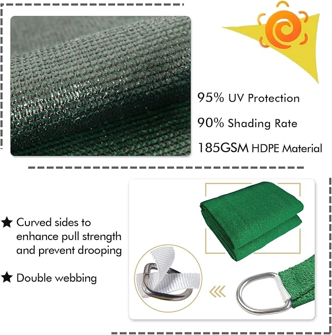 KANAGAWA 18'X20' Dark Green Custom Size Sun Shade Sail Rectangle UV Block Canopy Cover for Patio Backyard Lawn Garden Outdoor (Customized Available)