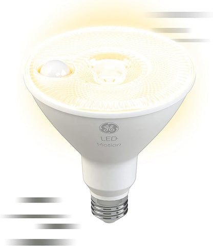 GE LED+ Motion LED Light Bulbs, PAR38 Outdoor Security Floodlights, 15W, Warm White (3 Pack)