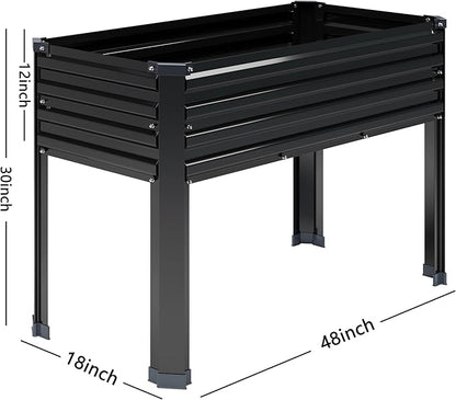 Galvanized Raised Garden Bed with Legs,48×18×30in Elevated Planter Box for Backyard,Garden, Patio, Balcony, 300lb Capacity,Planters for Outdoor Plants,Black