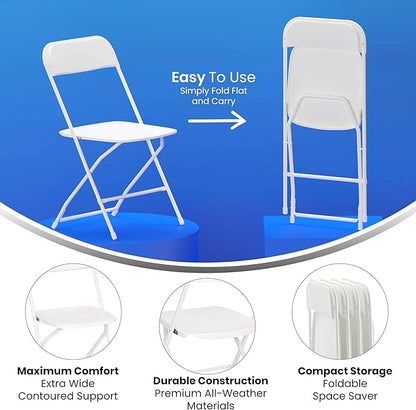 Flash Furniture Hercules Series Big & Tall Stackable Plastic Folding Chairs, Extra Wide Commercial Event Seats, Set of 4, White