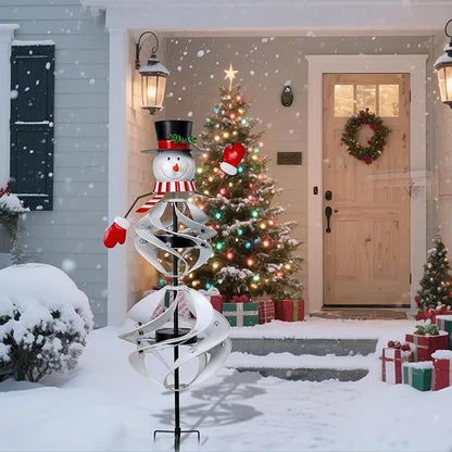 Outdoor Christmas Decorations Snowman Solar Wind Spinner Lighted Christmas Yard Stakes Outdoor Xmas Metal Wind Spinner Stake for Garden Lawn Pathway Party Decoration