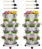GameXcel Vertical Planter 5 Tier Stackable Planters Garden Planters Strawberry Herb Flower and Vegetable Planter Indoor Outdoor Gardening Pots with Removable Wheels and Tools 2-Pack