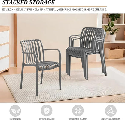 Patio Dining Chairs Set of 4, All-Weather Outdoor and Indoor Stackable Chairs with Curved Back, Waterproof for Patio, Deck, Porch, Backyard, Restaurant & Cafe Use, Grey