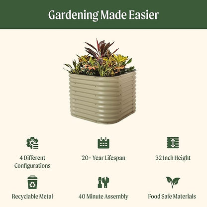 32" Extra Tall Raised Garden Bed Kits, 3.5 x 3.5 x 2.7ft Raised Planter Box Outdoor, 2 x 5 x 2.7ft Deep Root 4 in 1 Modular Metal Raised Beds for Gardening Vegetables Flowers Fruits - Modern Gray
