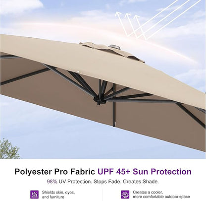 PURPLE LEAF 10 Feet Patio Umbrella Outdoor Cantilever Square Umbrella Aluminum Offset Umbrella with 360-degree Rotation for Garden Deck Pool Patio Taupe