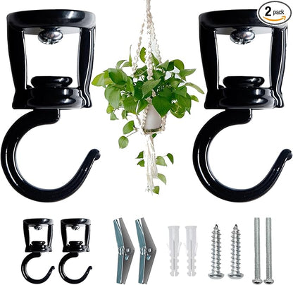 ONIKK Ceiling Hooks for Hanging Plants (2 PCS Black), Heavy Duty Metal Plant Hooks, Screw in Hooks for Hanging Birdfeeders, Lamps, Planters, Indoor Outdoor Wall Baskets Hooks up to 33 lbs