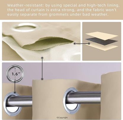 DIVA EN CAMINO DEC Outdoor Patio Curtain Waterproof Darkening Thermal Insulated Indoor Curtains for Bedroom, Porch, Living Room, Pergola, Cabana, W84 x L95, Beige, Set of 2 Panels