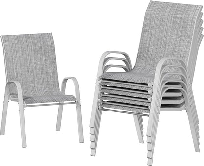 UDPATIO Patio Chairs Set of 6, Stackable Silver Outdoor Dining Chairs with High Back, Breathable Textilene Fabric Outdoor Chair All Weather, 350LBS Capacity for Garden, Backyard (Light Grey)