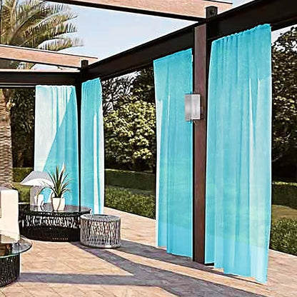 SpaceDresser Waterproof Outdoor Sheer Curtains for Patio - 2 Panels Rod Pocket Indoor Voile Sheer Curtain for Living Room,52W x 120L inch,Aqua
