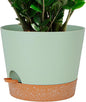 12inch Large Self Watering Plant Pot, Plastic Cylinder Planter with 60Oz Deep Reservoir and Saucer for Indoor Outdoor Plants Flowers Houseplants, Green with Brown