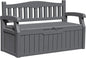 Greesum 80 Gallon Outdoor Storage Bench, Resin Patio Furniture with Armrest,Waterproof and UV-Resistant, Perfect to Garden, Poolside and Lawn, Dark Grey
