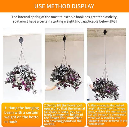 6PCS Retractable Hanging Plant Pulley Hook - Adjustable for Flower Baskets, Plant Pots, Bird Feeders（6PCS Black）