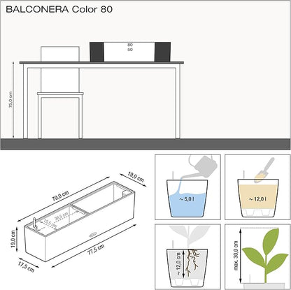 Lechuza 15683 Balconera Color 80 Self-Watering Planter for Indoor and Outdoor Use, 31" x 7" x7", Slate Matte