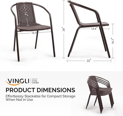 VINGLI PE Rattan Outdoor Dining Chairs Set of 1, Plastic Stackable Patio Chairs for Indoor, Porch, Restaurant, Garden, Brown