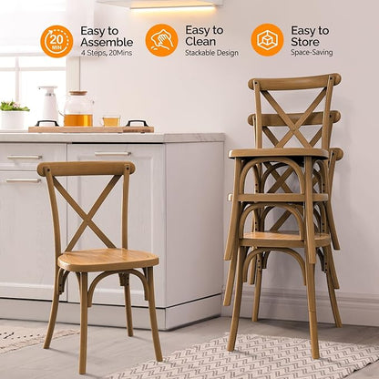 VINGLI Plastic Outdoor Dining Chairs Set of 6, Stackable Patio Farmhouse Brown Dining Chairs with X Back, Waterproof Kitchen & Dining Room Chairs for Indoor-Outdoor, Capacity 400 lbs