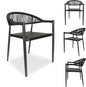 4 Pcs Stackable Patio Dining Chairs, Aluminum Rattan Outdoor Dining Chair with Arms, Woven Rope Garden Armchair Metal No Assembly for Bistro Balcony Porch Deck Yard Cafe Restaurant, Black
