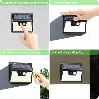 Peasur Solar Lights Outdoor Motion Sensor, 140 LED Solar Powered Fence Light Waterproof, 3 Modes Security Wall Lighting for Outside Deck Yard