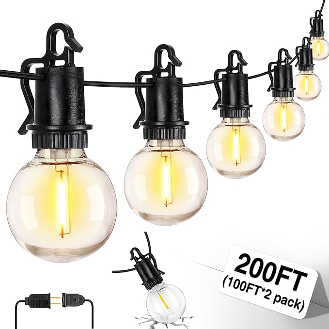ZJOJO 200FT Outdoor String Lights, G40 Globe Outdoor Lights with 60 Shatterproof LED Bulbs 2700K, IP65 Waterproof Patio Light String Lights for Outside Backyard Porch Party