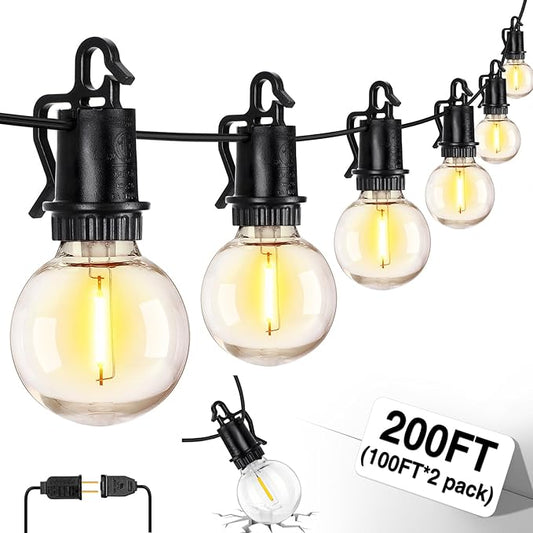 ZJOJO 200FT Outdoor String Lights, G40 Globe Outdoor Lights with 60 Shatterproof LED Bulbs 2700K, IP65 Waterproof Patio Light String Lights for Outside Backyard Porch Party