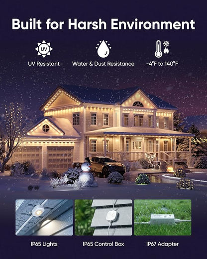 eufy Permanent Outdoor Lights E22, 100ft with 60 Triple-LED Lights, Smart RGBWW for Christmas, Daily and Holiday, Up to IP67 Waterproof, AI Light Themes for Christmas Decorations, Works with eufy Cams