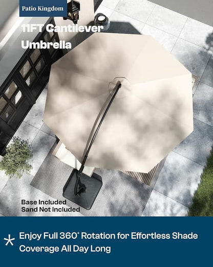 Navy Blue 9-Piece Outdoor Dining Set with Beige 11FT Cantilever Umbrella, 75.2'' HDPE Table & Chairs for 8, Weather-Resistant Furniture with Umbrella Hole for Patio, Lawn, Poolside