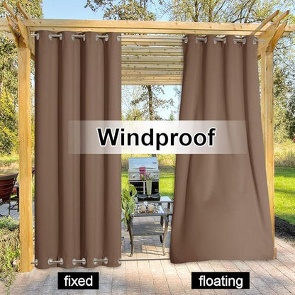 NICETOWN Outdoor Curtain for Patio Waterproof, Thermal Insulated Top and Bottom Grommets Blackout Indoor Outdoor Drape, Windproof and Keep Privacy for Pergola (1 Panel, W52 x L95 inch, Tan-Khaki)