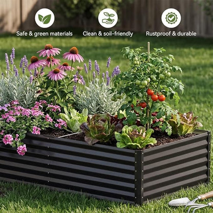 COMHOMA Galvanized Raised Garden Bed,Large Metal Planter Box for Outdoor Vegetables,Corrugated Steel Herbed Plants Container,Extra Deep Gardeners Kits with Open Bottom (1, 8x4x2FT)